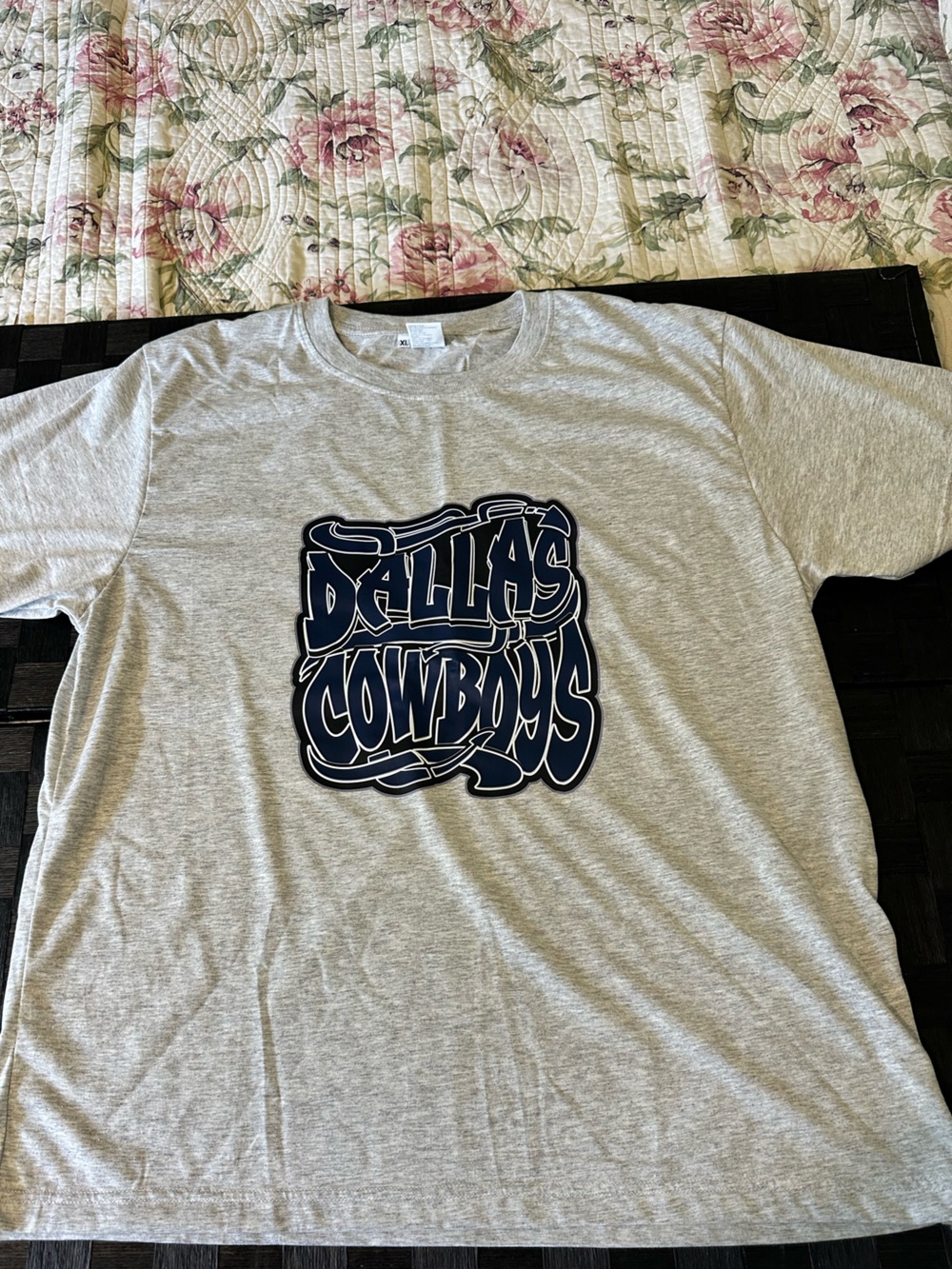 Custom Made Gray T-shirt Graphic T-Shirt with Navy Print “Dallas Cowboys”